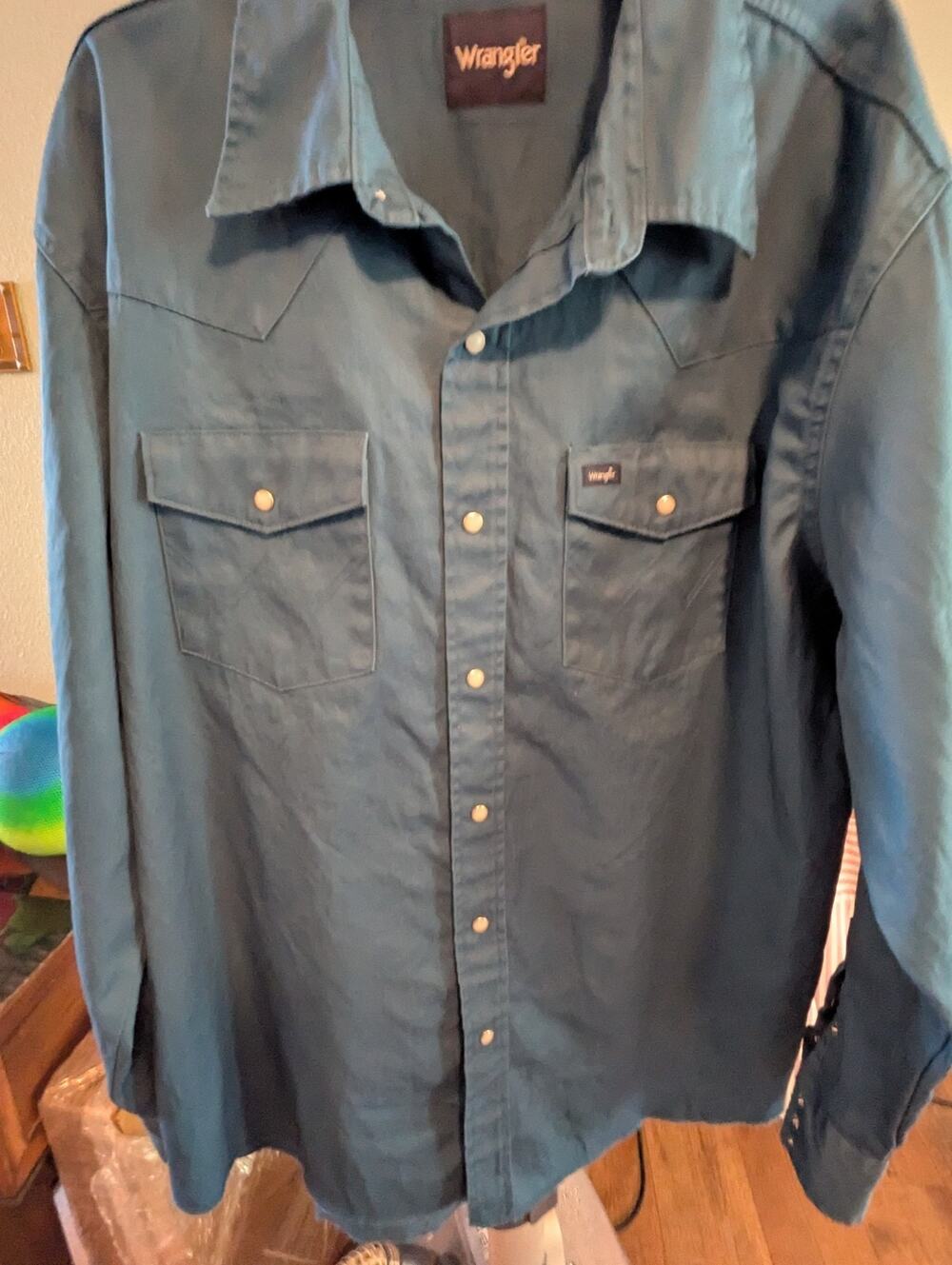 Wrangle XXL, Mens Twill Cowboy Shirt, Snap Front, 4 Snap Sleeves,